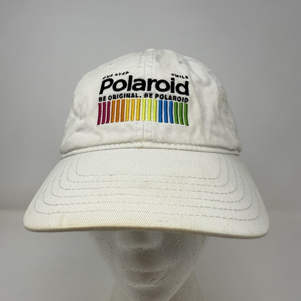 POLAROID Unisex Ball Cap Hat White Adjustable Strap Back 100% Cotton 2019